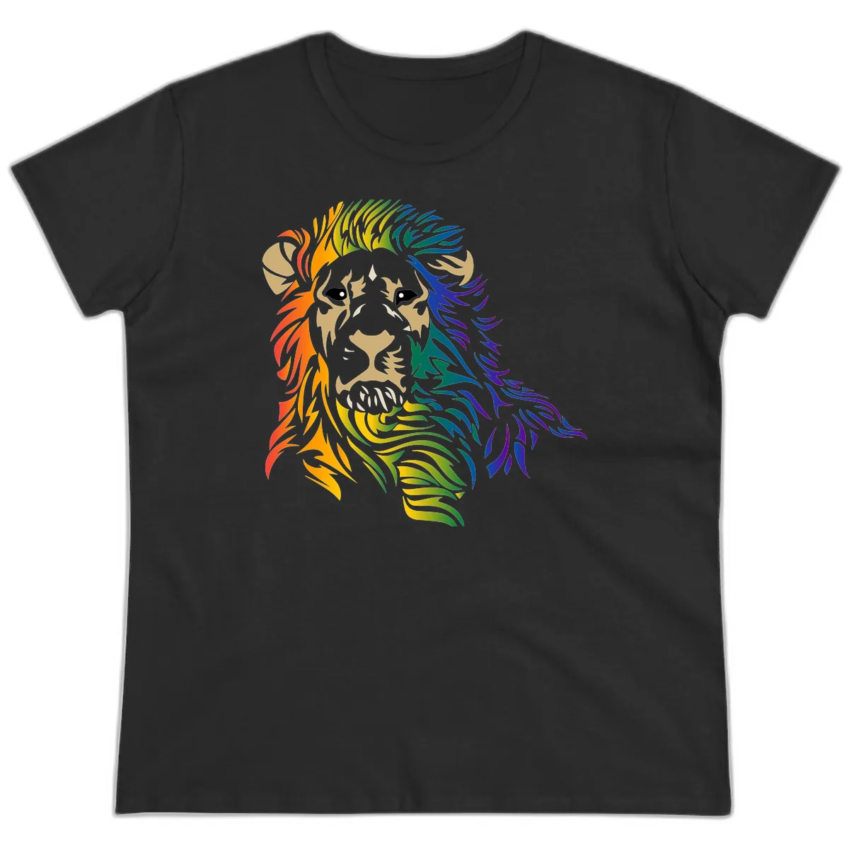 Rainbow Lion Pride Ladies Tee in Black