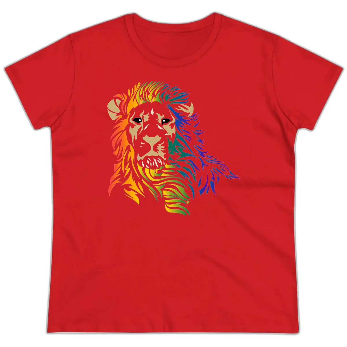 Rainbow Lion Pride Ladies Tee in Red