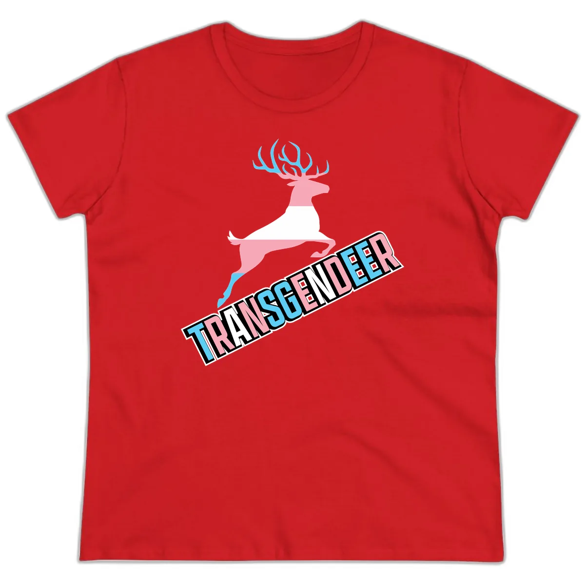 Transgender Deer Pride Ladies Tee in Red