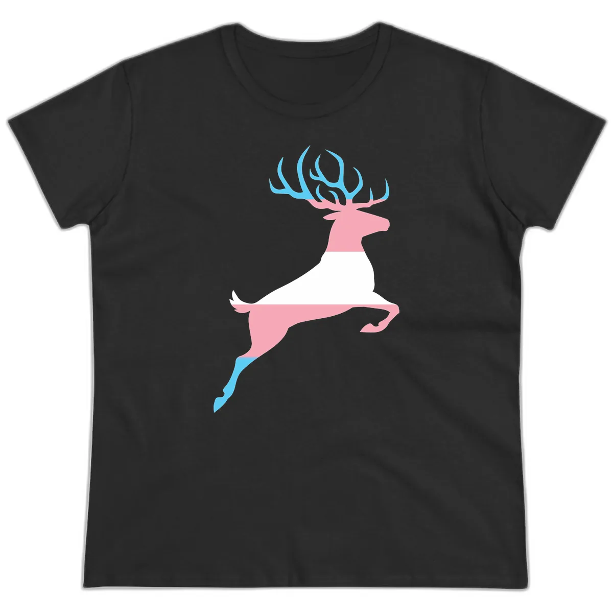 Prancing Stag With Gradient Antlers Ladies Tee in Black