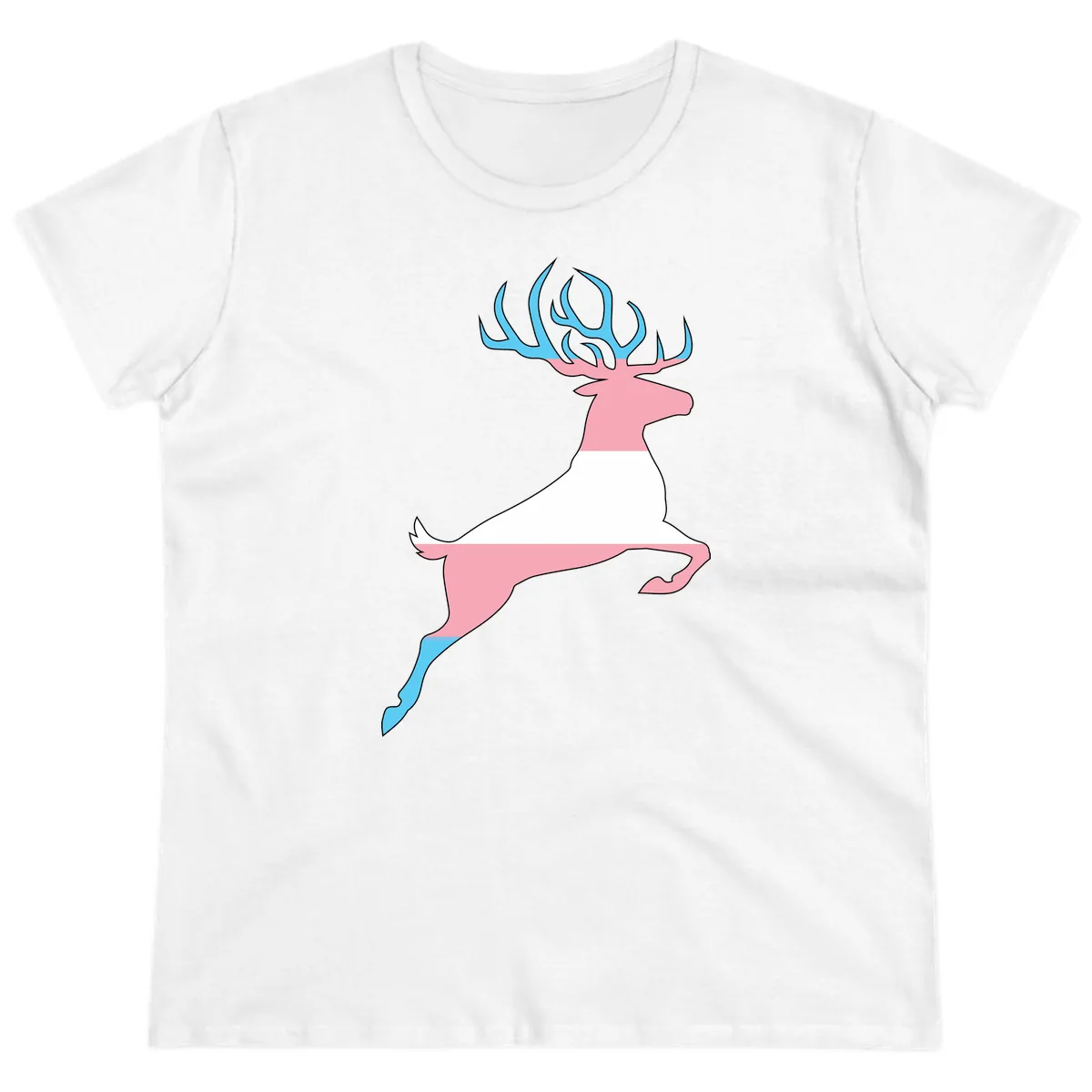Prancing Stag With Gradient Antlers Ladies Tee in White