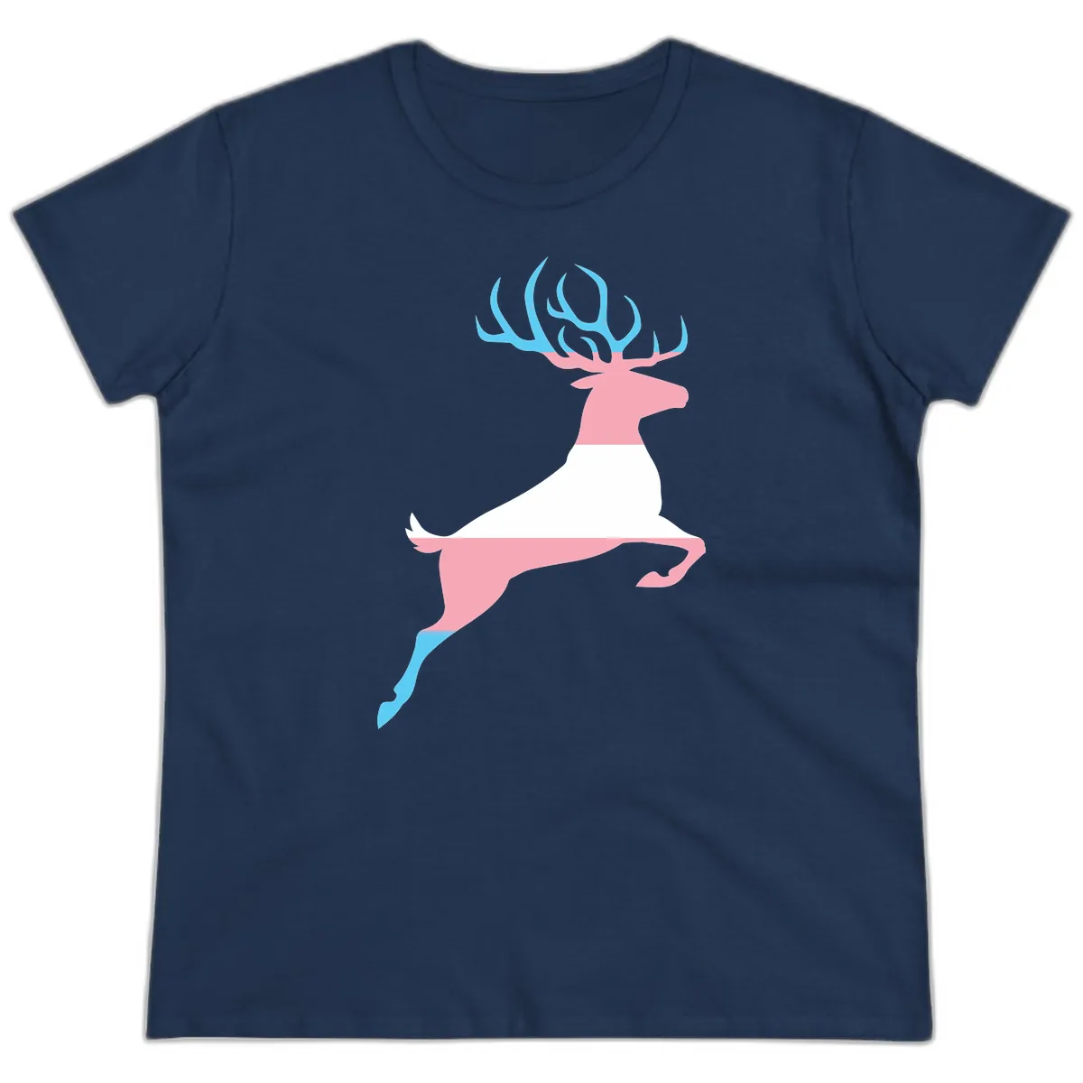 Prancing Stag With Gradient Antlers Ladies Tee in Navy