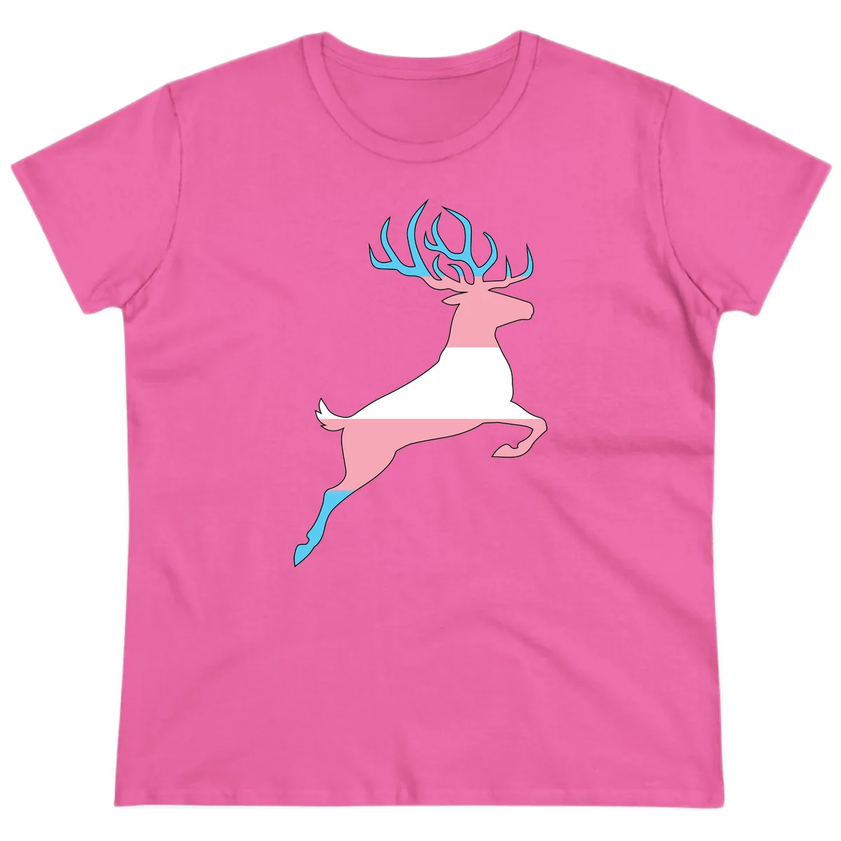 Prancing Stag With Gradient Antlers Ladies Tee in Azalea