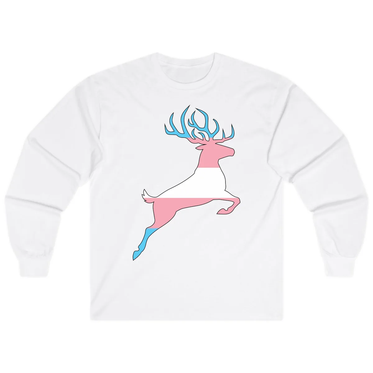 Prancing Stag With Gradient Antlers Long Sleeve in White
