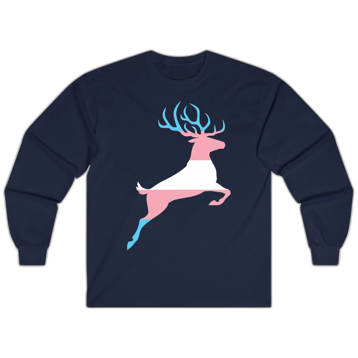 Prancing Stag With Gradient Antlers Long Sleeve in Navy