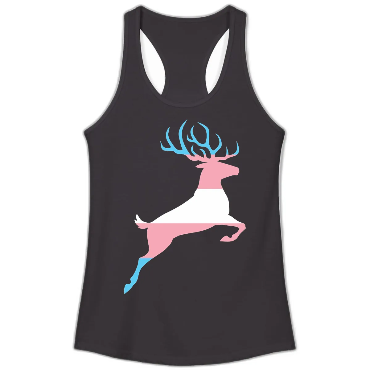 Prancing Stag With Gradient Antlers Ladies Tank in Black