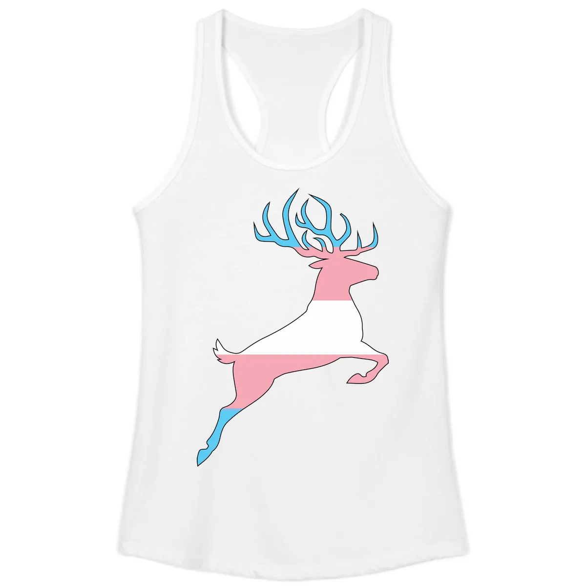 Prancing Stag With Gradient Antlers Ladies Tank in White