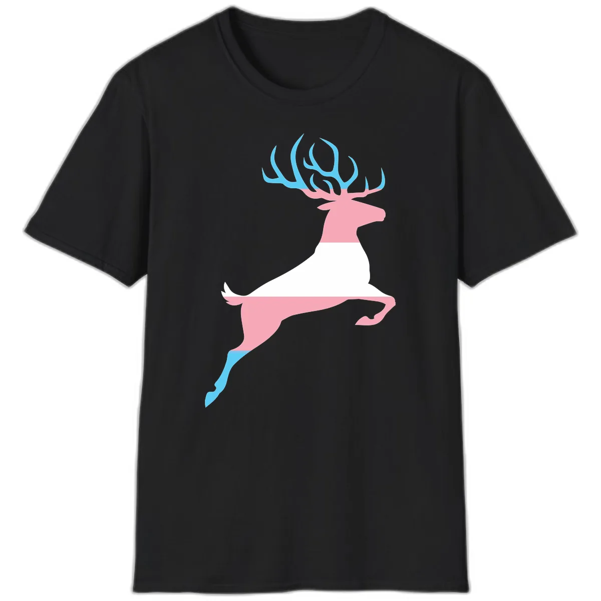 Prancing Stag With Gradient Antlers T-Shirt in Black