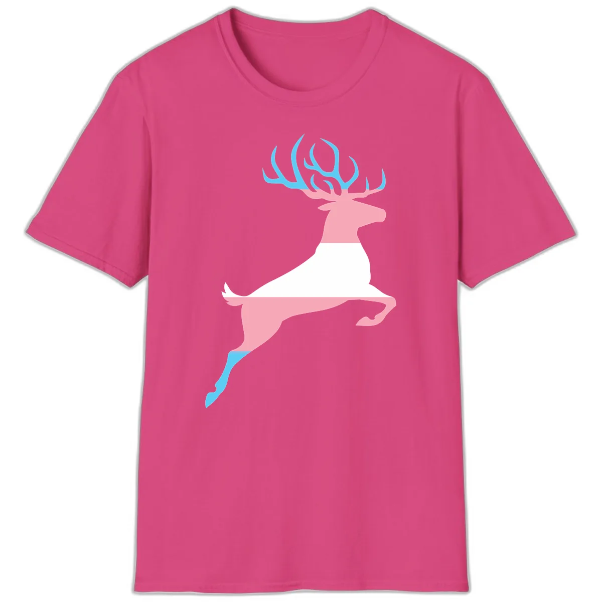 Prancing Stag With Gradient Antlers T-Shirt in Heliconia