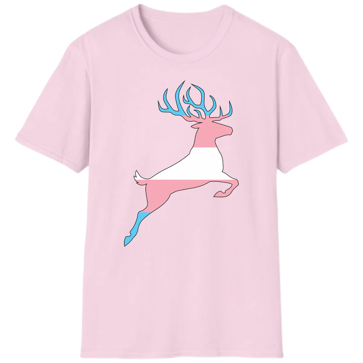 Prancing Stag With Gradient Antlers T-Shirt in Light Pink
