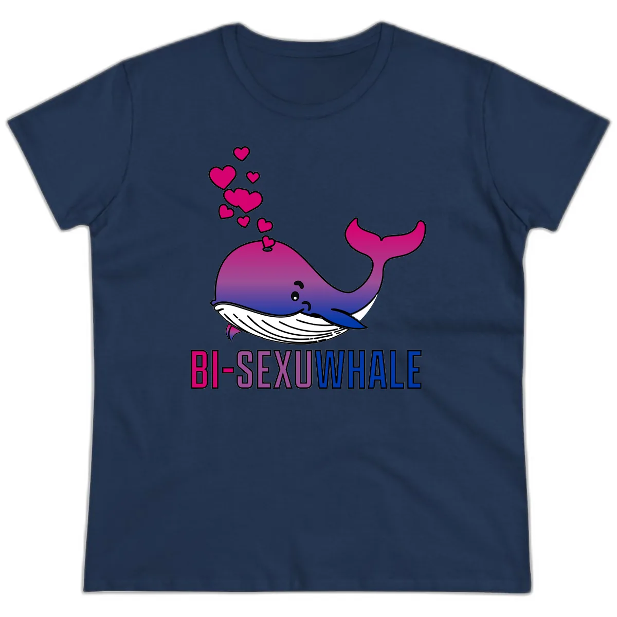 Bi-Sexual Whale Ladies Tee in Navy