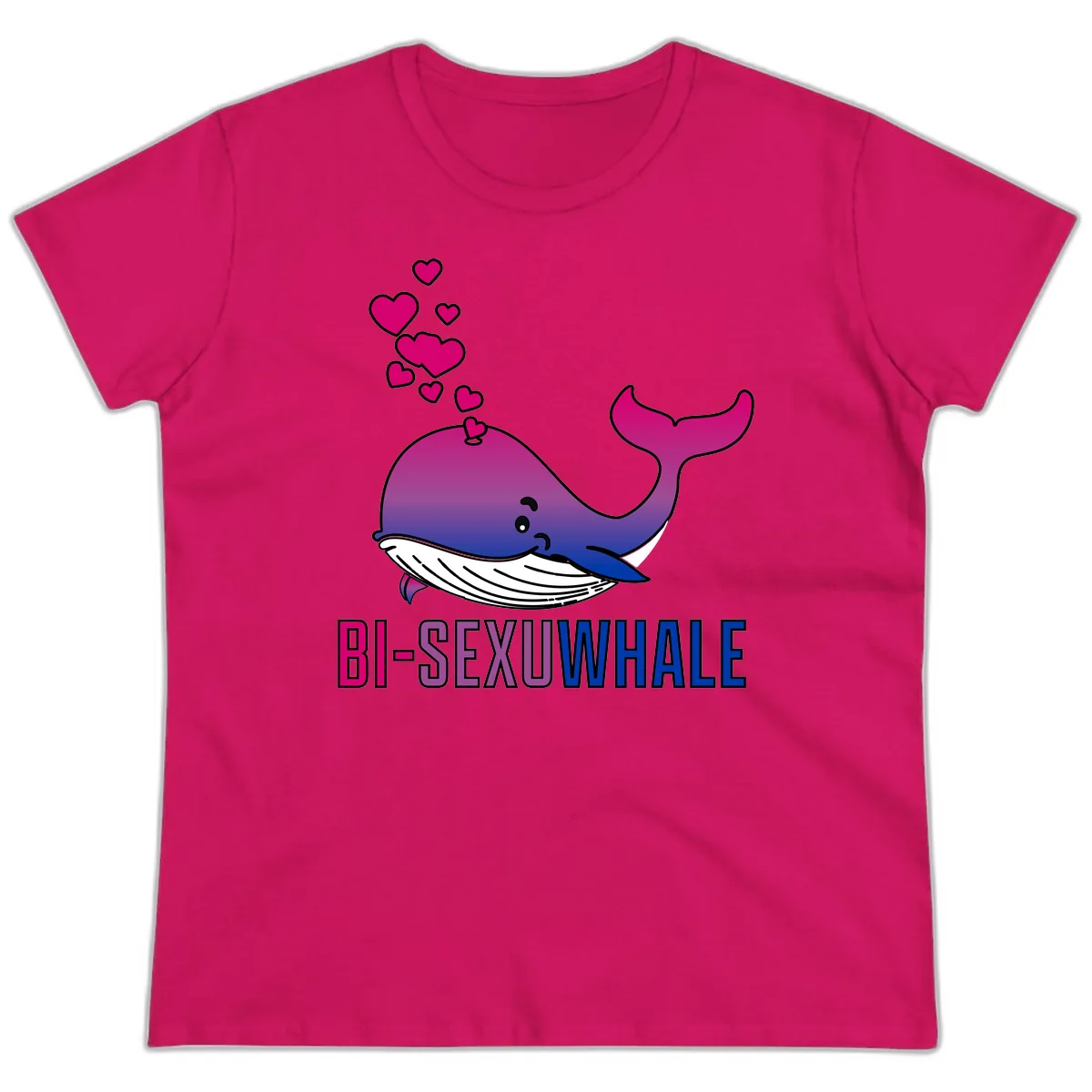 Bi-Sexual Whale Ladies Tee in Heliconia
