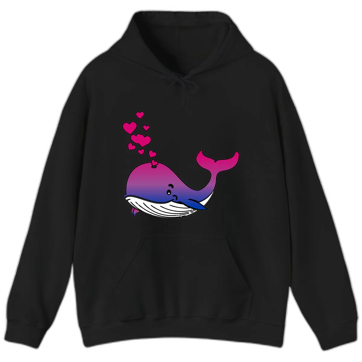 Love Whale Hearts Hoodie in Black