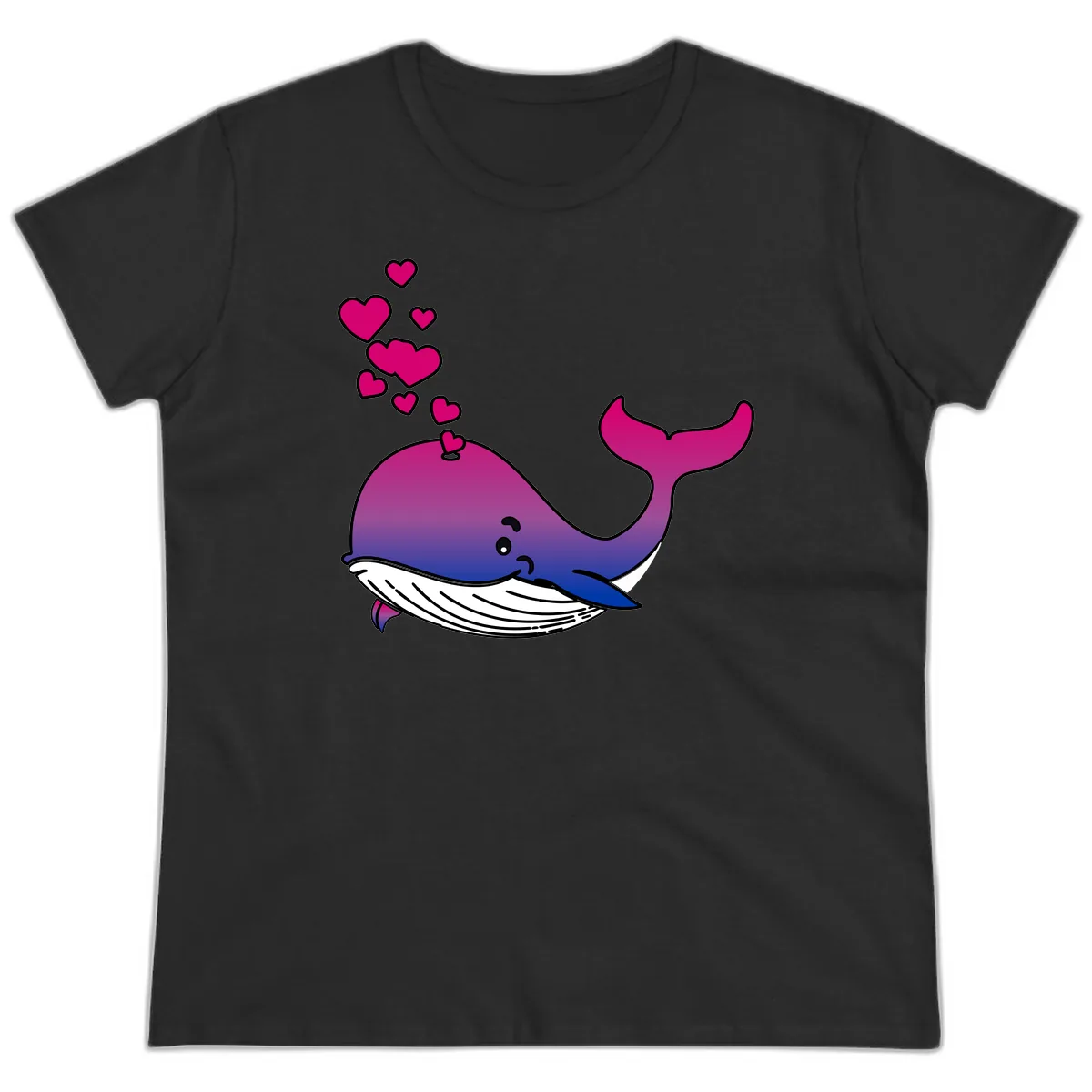 Love Whale Hearts Ladies Tee in Black