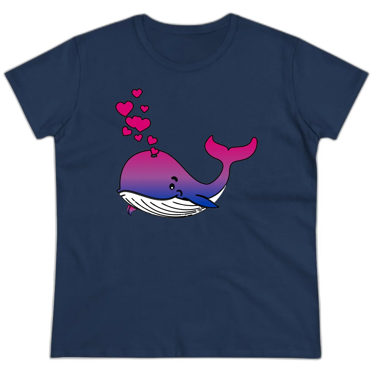 Love Whale Hearts Ladies Tee in Navy