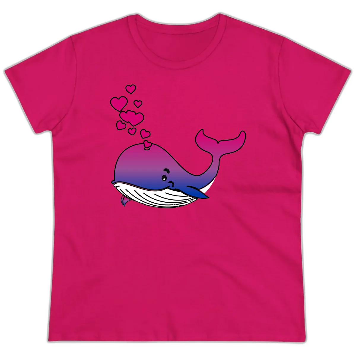 Love Whale Hearts Ladies Tee in Heliconia