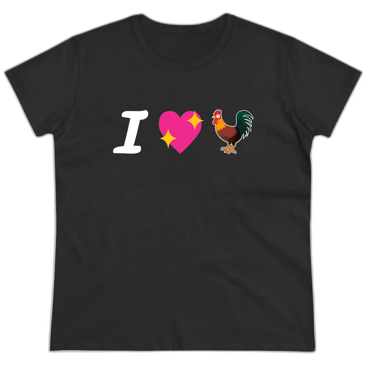 I Love Rooster Ladies Tee in Black