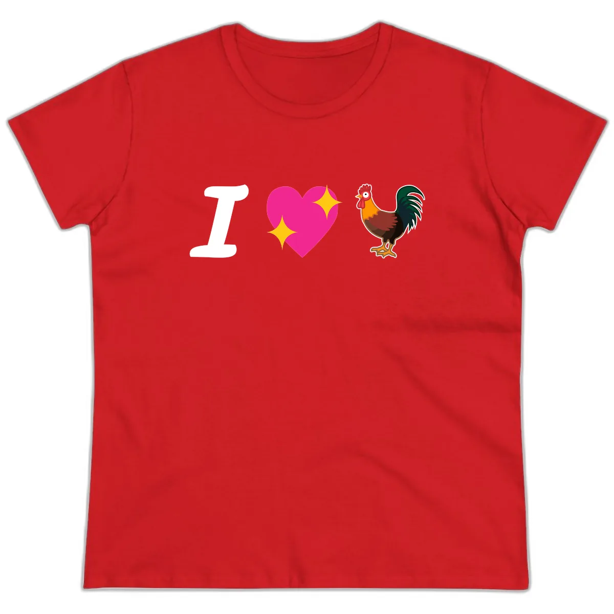I Love Rooster Ladies Tee in Red