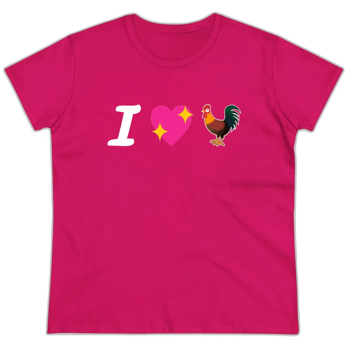 I Love Rooster Ladies Tee in Heliconia