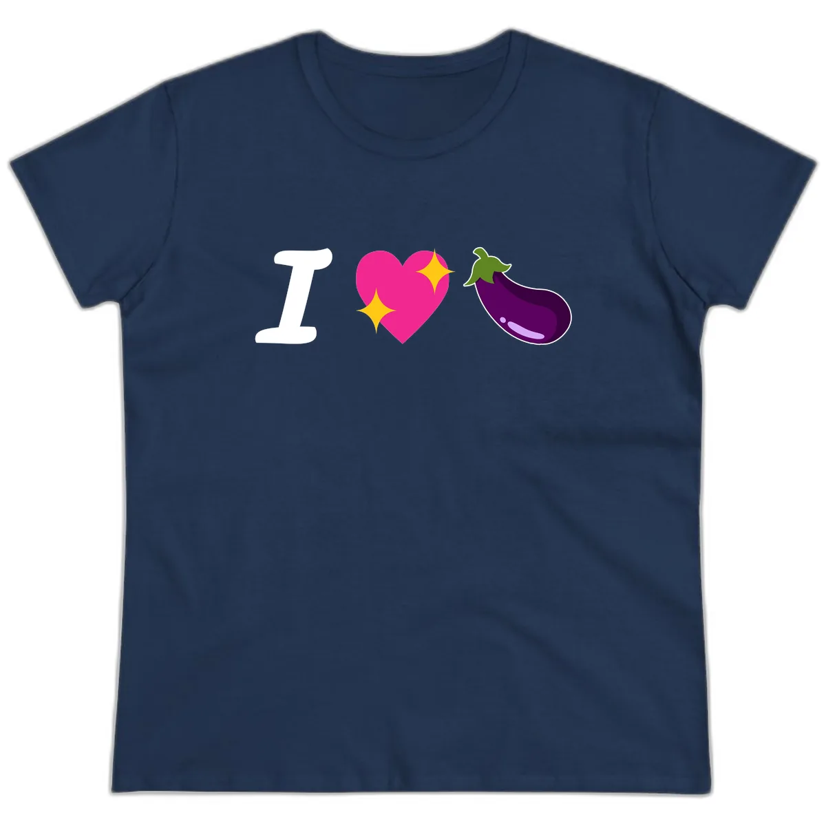 I Love Eggplant Ladies Tee in Navy