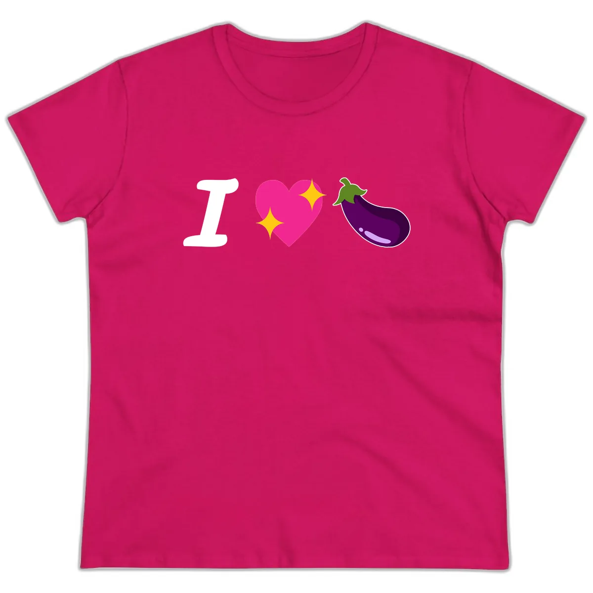 I Love Eggplant Ladies Tee in Heliconia