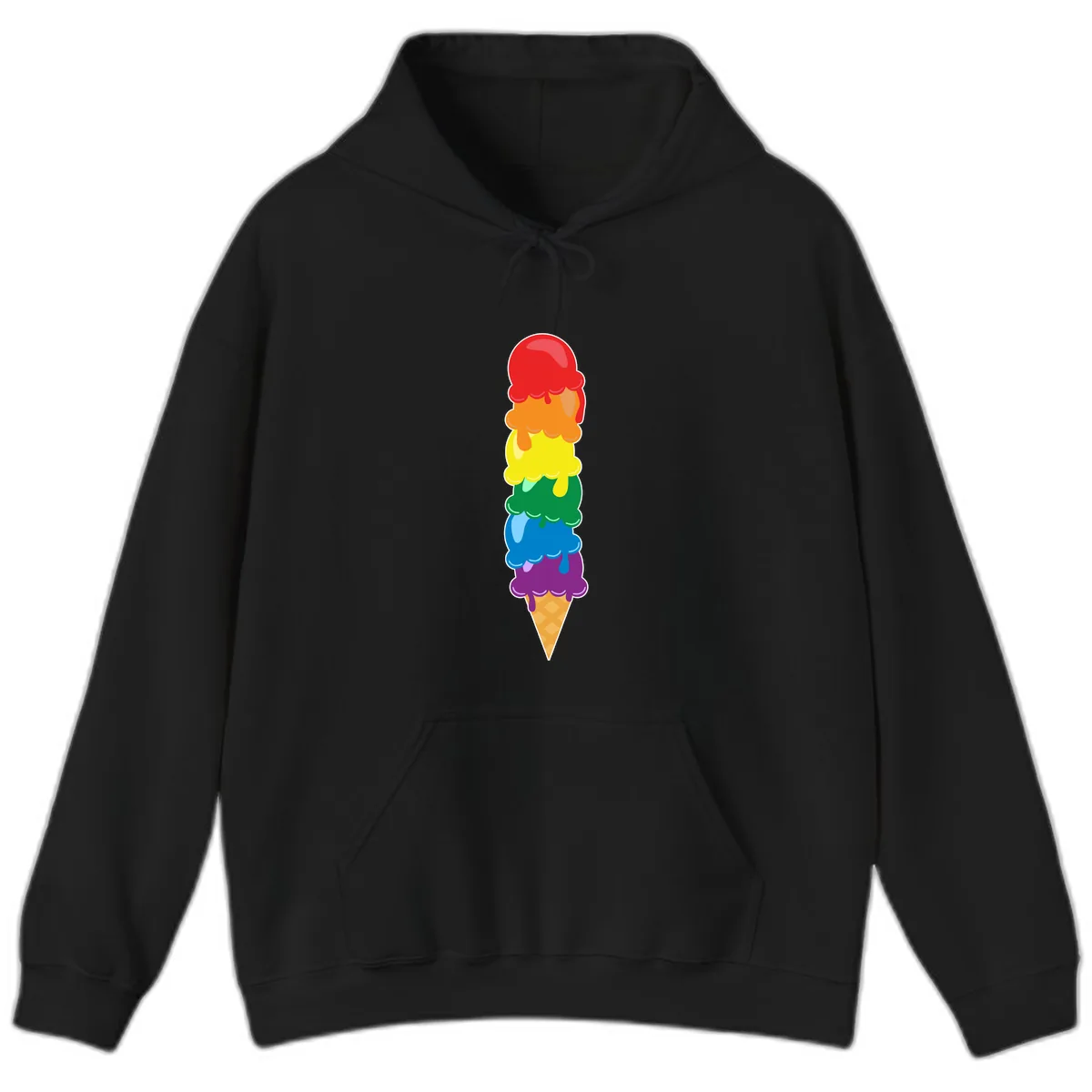 Rainbow Pride Ice Cream Stack Hoodie in Black