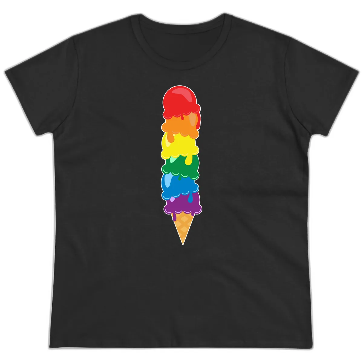 Rainbow Pride Ice Cream Stack Ladies Tee in Black