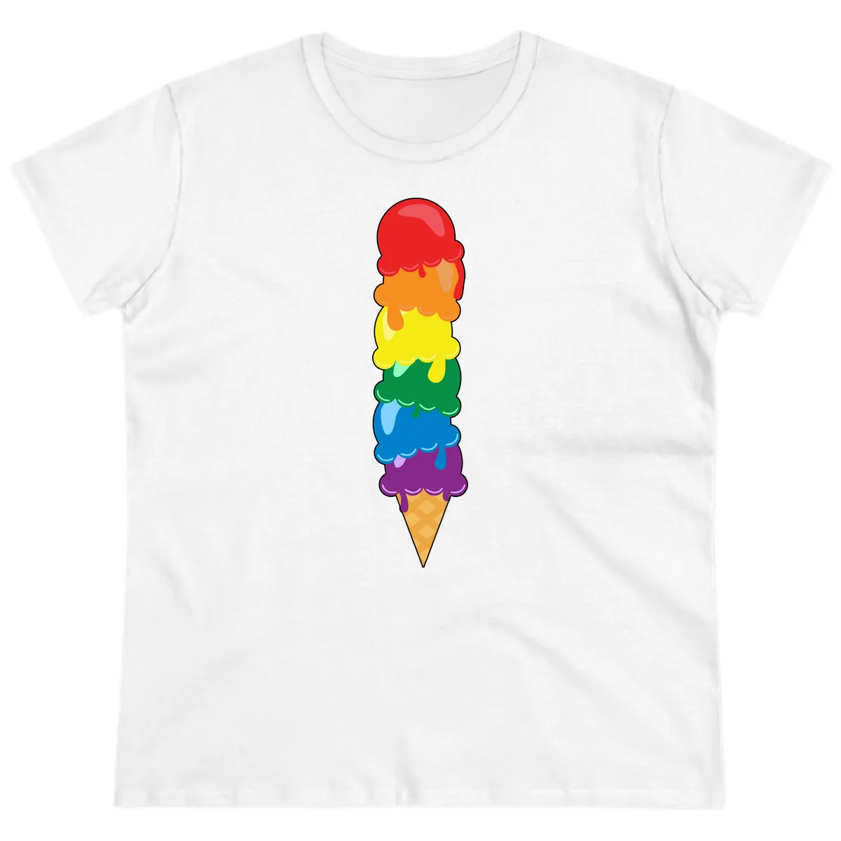 Rainbow Pride Ice Cream Stack Ladies Tee in White