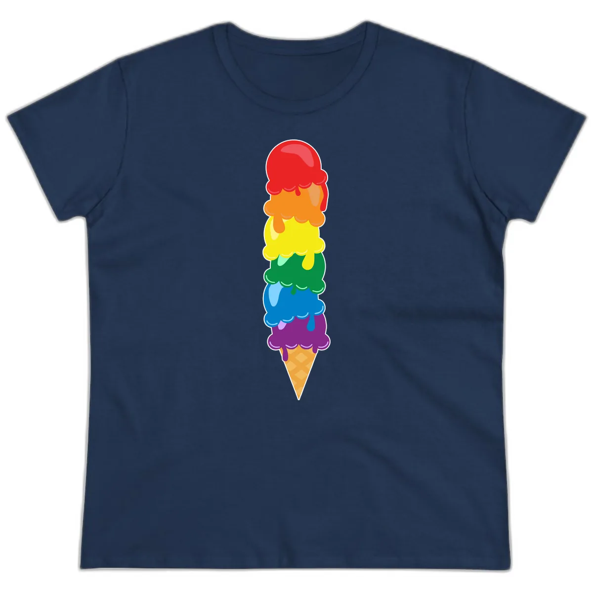 Rainbow Pride Ice Cream Stack Ladies Tee in Navy