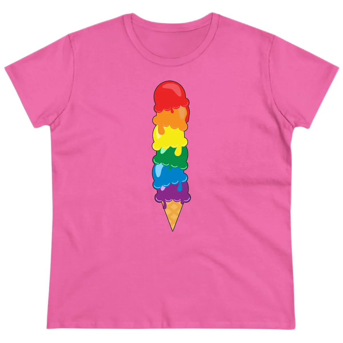Rainbow Pride Ice Cream Stack Ladies Tee in Azalea