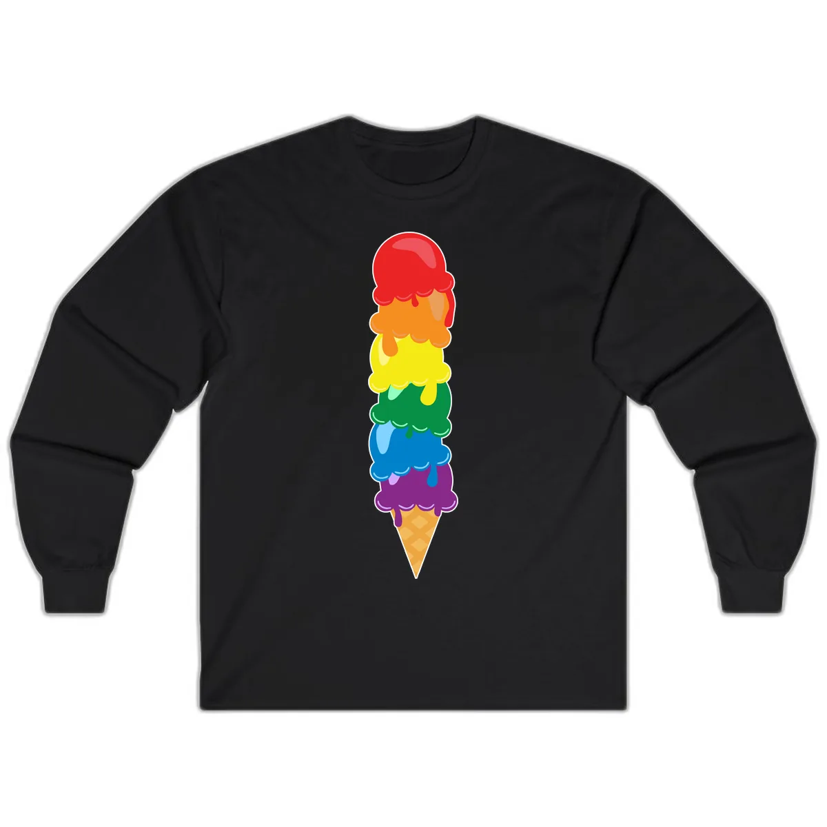Rainbow Pride Ice Cream Stack Long Sleeve in Black