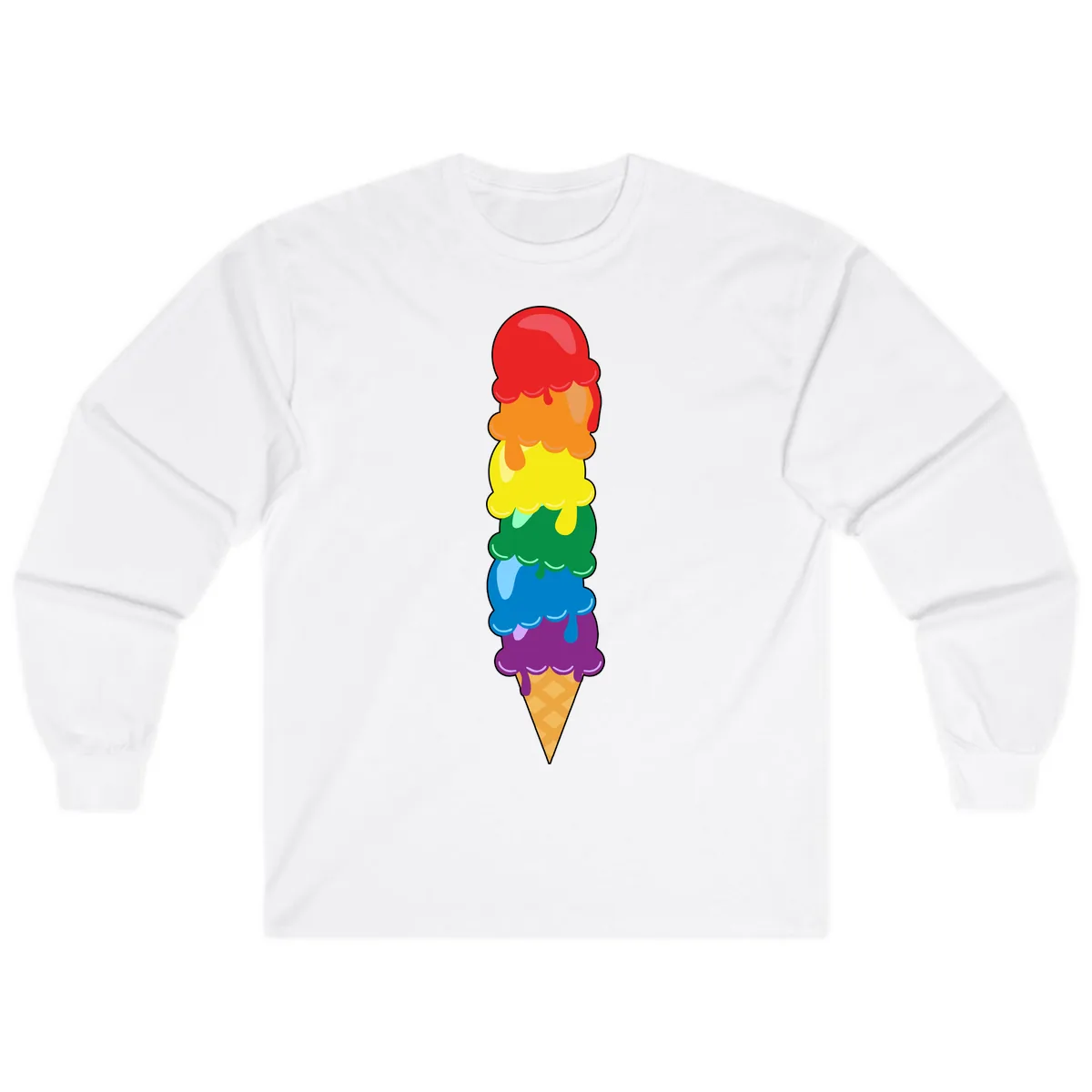 Rainbow Pride Ice Cream Stack Long Sleeve in White