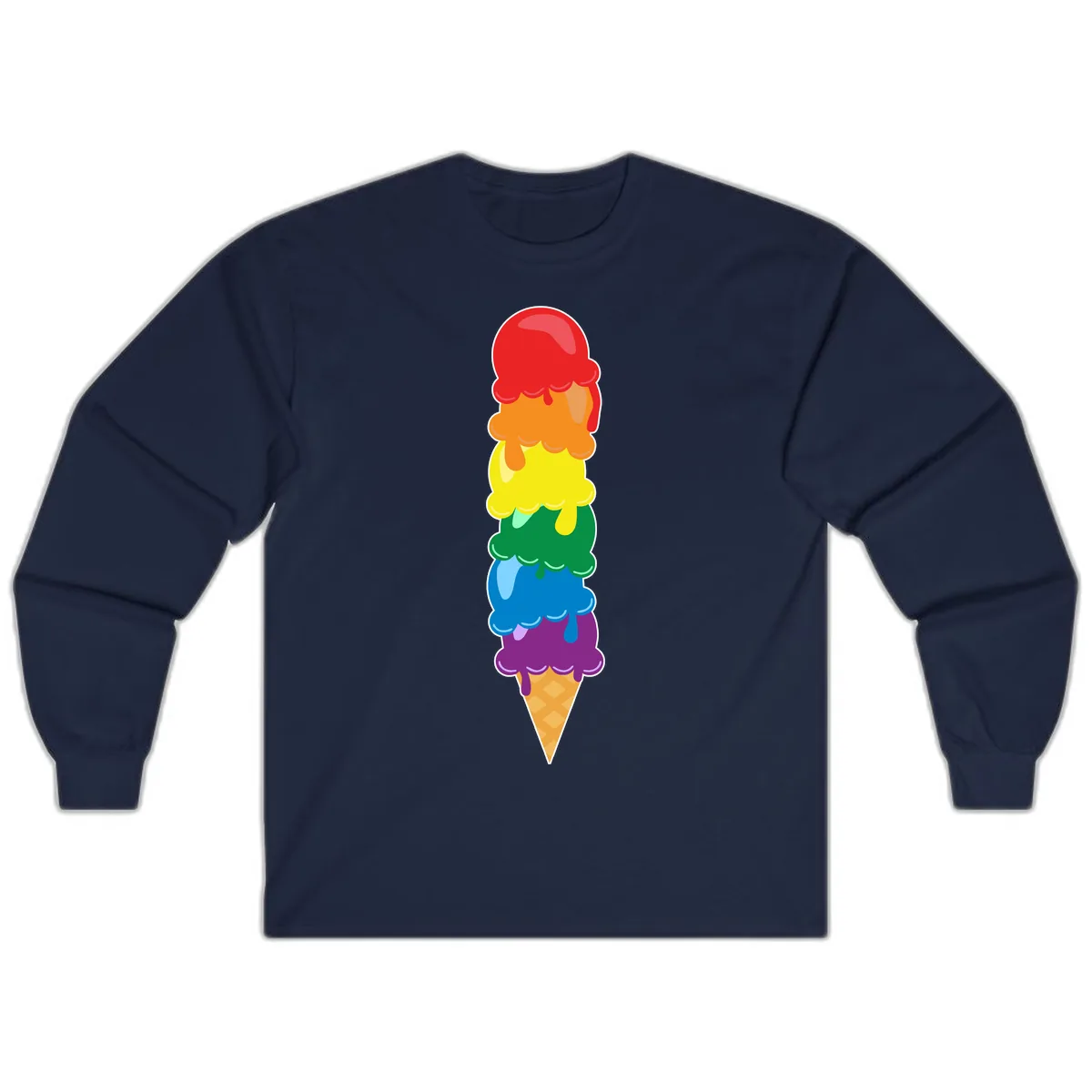 Rainbow Pride Ice Cream Stack Long Sleeve in Navy