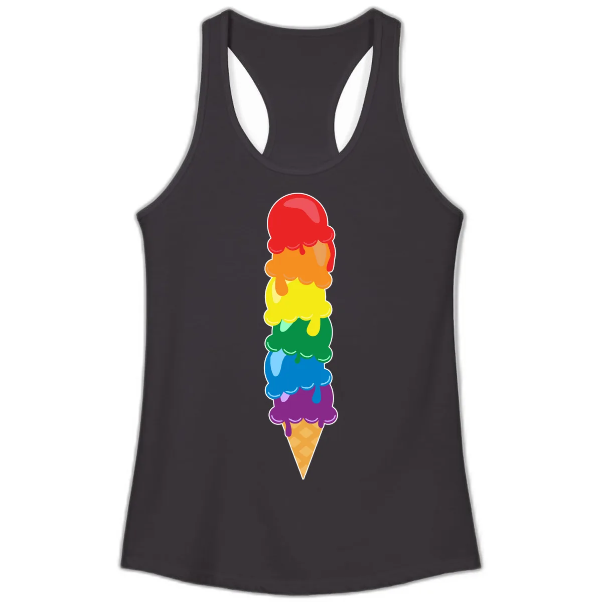 Rainbow Pride Ice Cream Stack Ladies Tank in Black