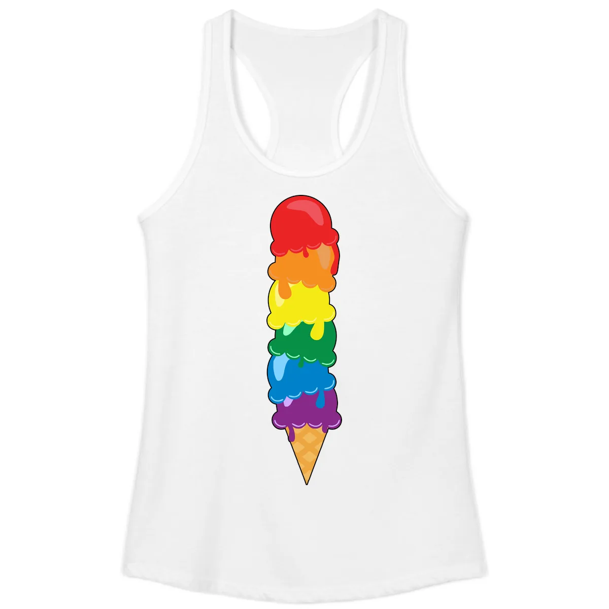 Rainbow Pride Ice Cream Stack Ladies Tank in White