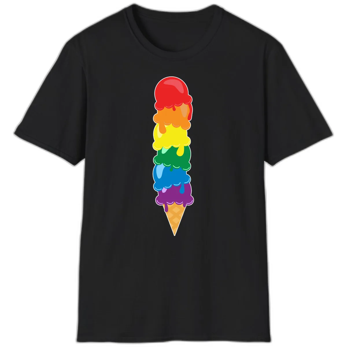 Rainbow Pride Ice Cream Stack T-Shirt in Black