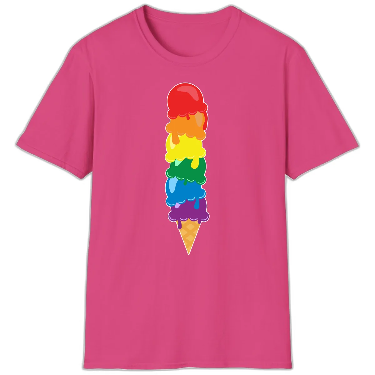 Rainbow Pride Ice Cream Stack T-Shirt in Heliconia