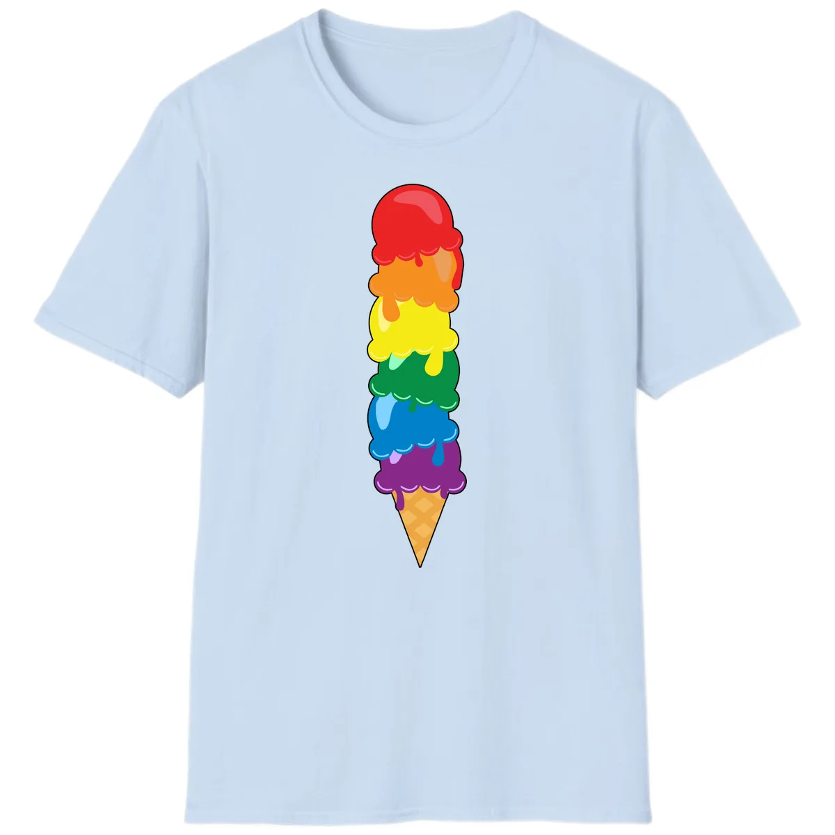 Rainbow Pride Ice Cream Stack T-Shirt in Light Blue