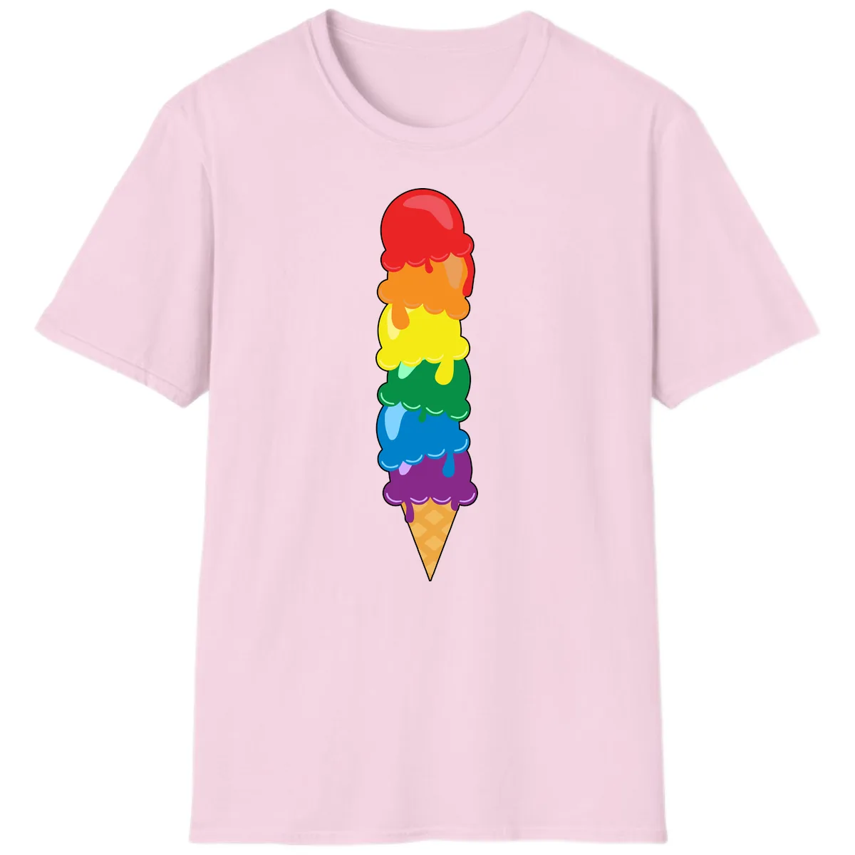 Rainbow Pride Ice Cream Stack T-Shirt in Light Pink