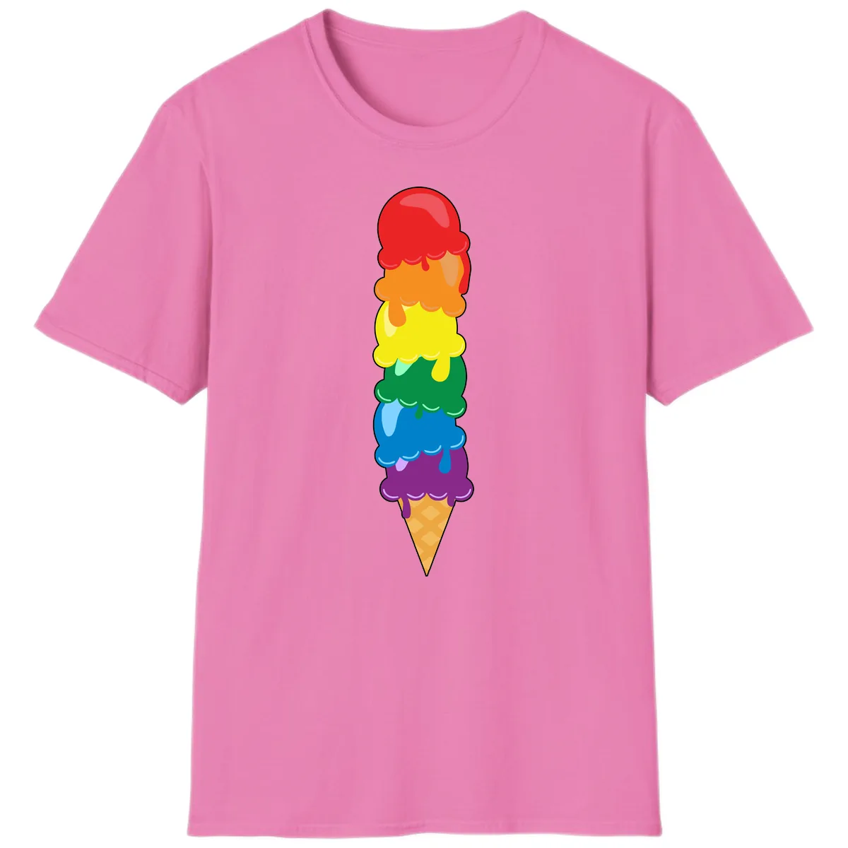 Rainbow Pride Ice Cream Stack T-Shirt in Azalea