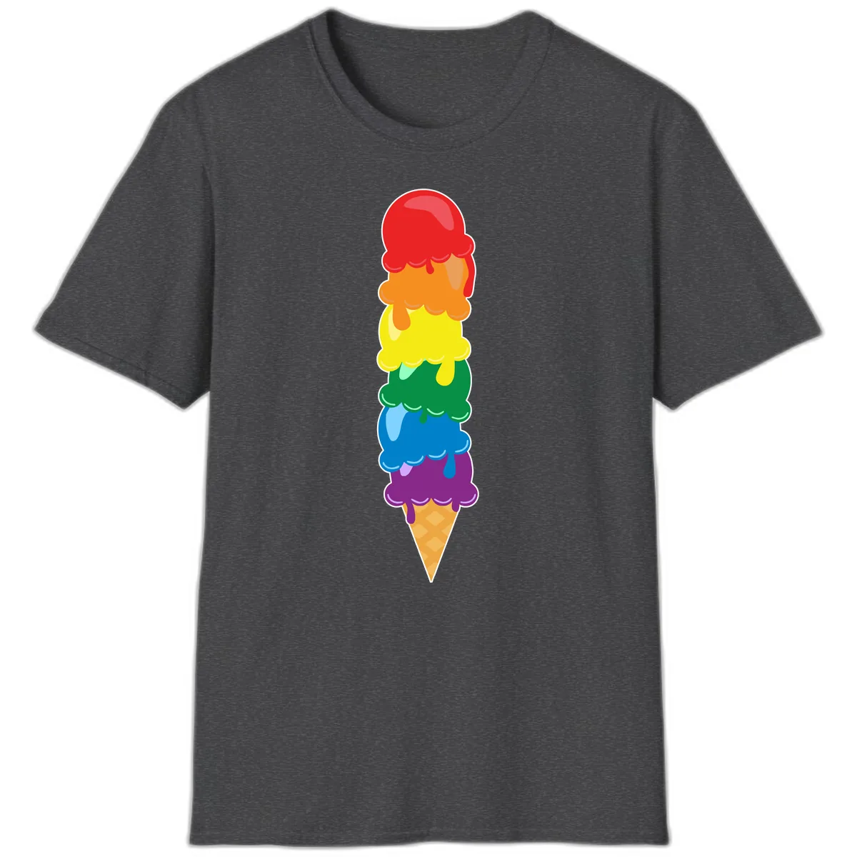 Rainbow Pride Ice Cream Stack T-Shirt in Dark Heather