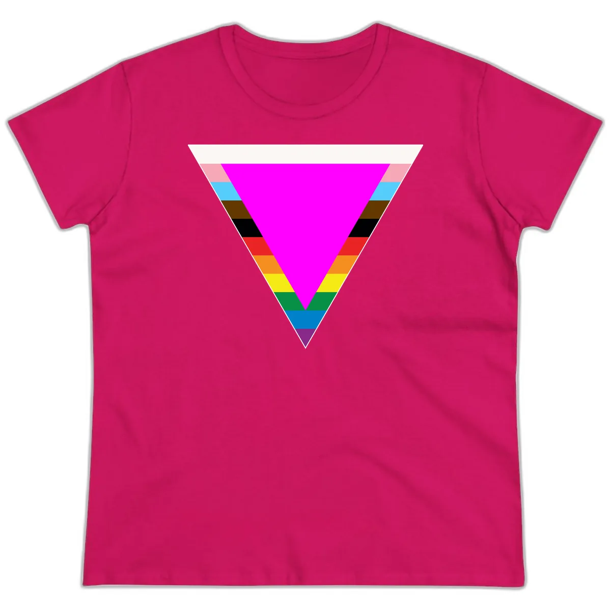 Rainbow Pride Triangle Ladies Tee in Heliconia