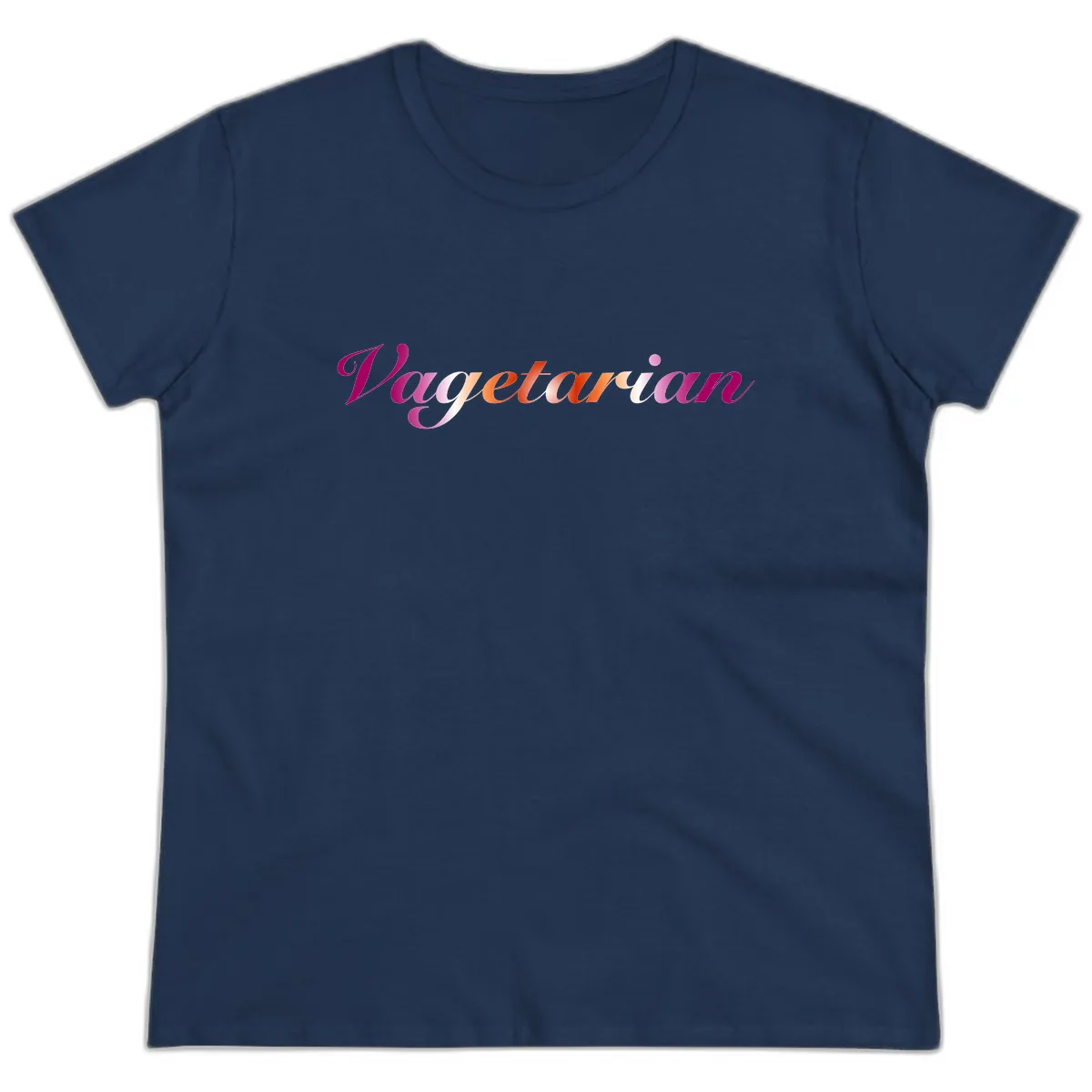 Vegetarian Pride Script Ladies Tee in Navy