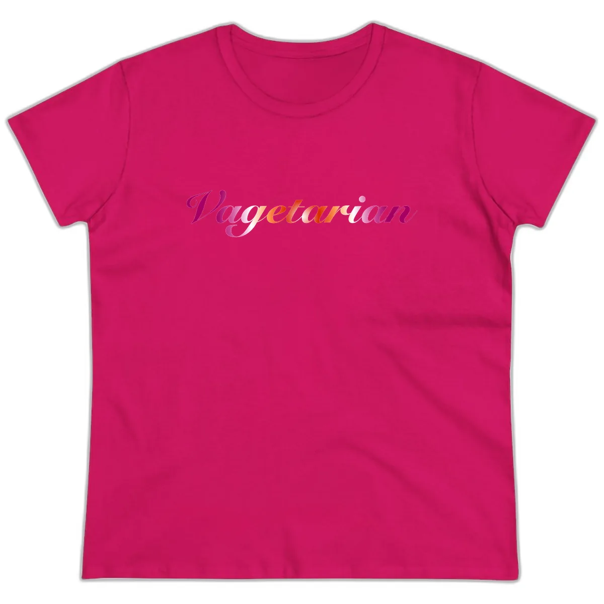 Vegetarian Pride Script Ladies Tee in Heliconia