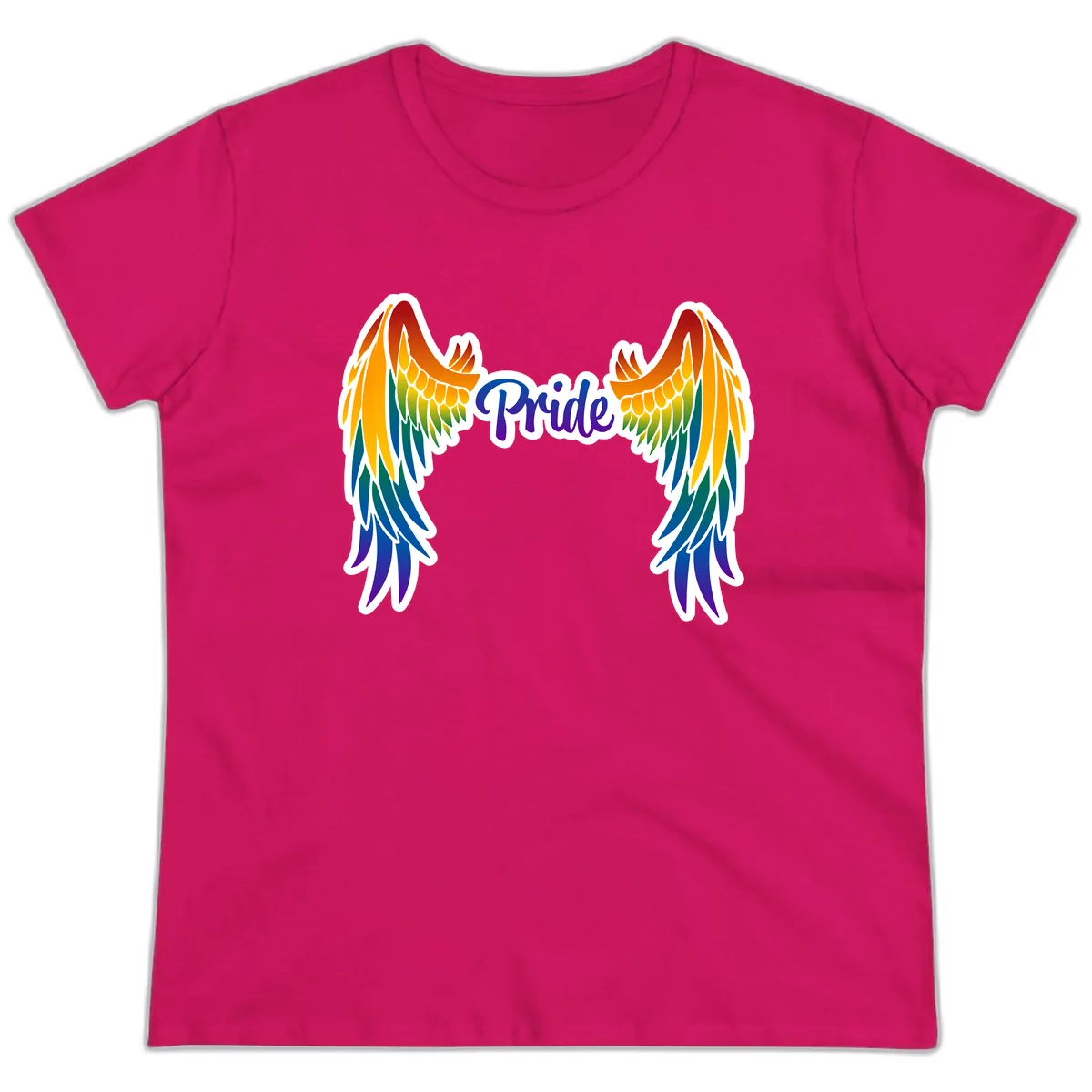 Rainbow Wings Pride Ladies Tee in Heliconia