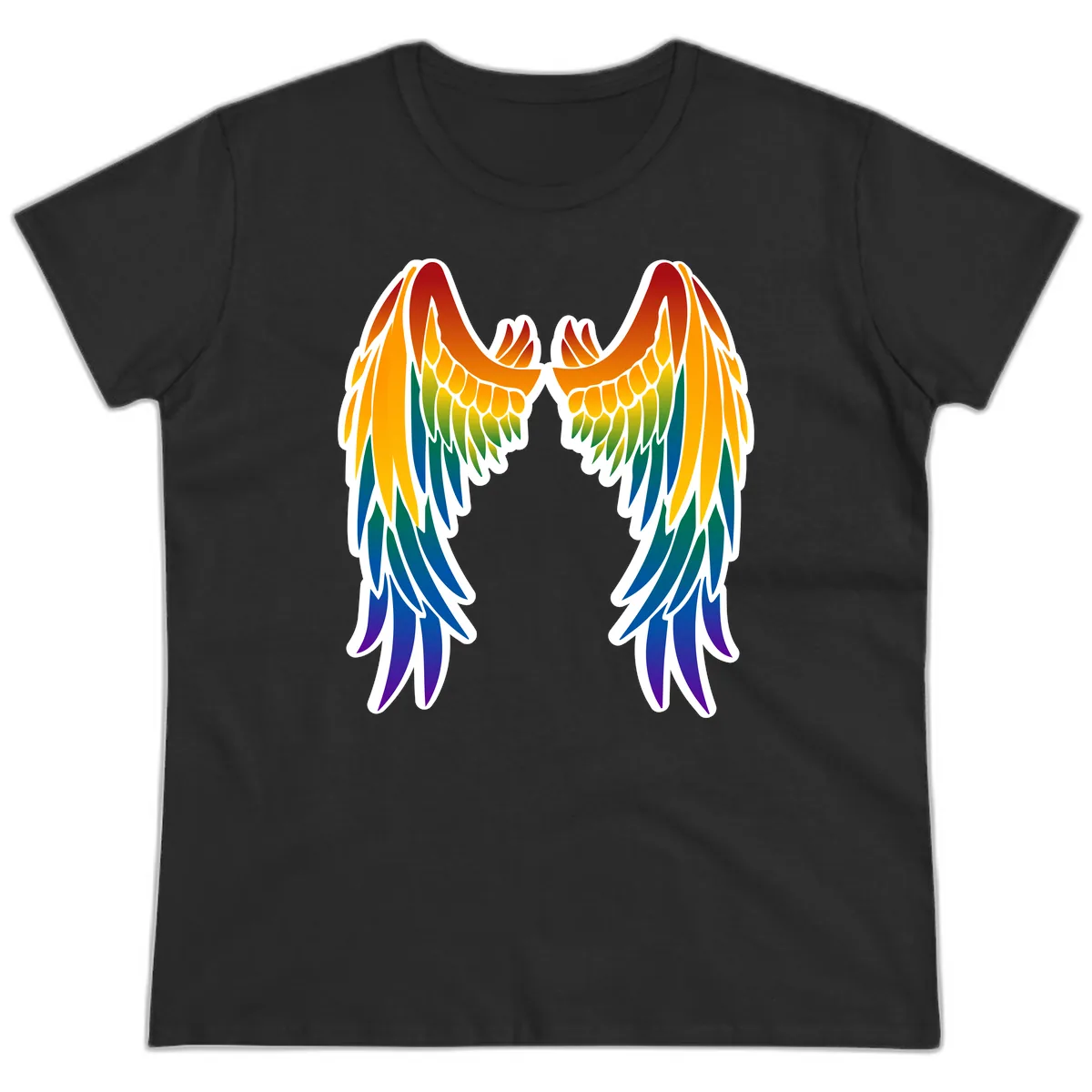 Rainbow Pride Wings Ladies Tee in Black