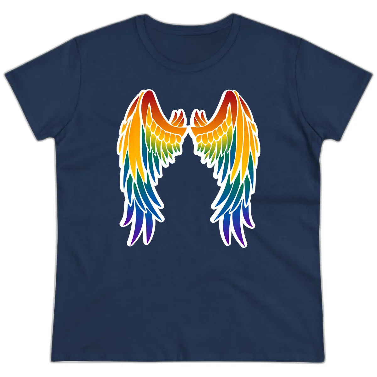 Rainbow Pride Wings Ladies Tee in Navy