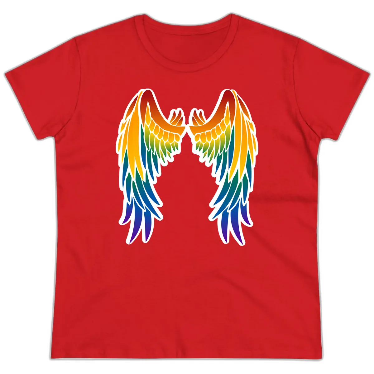 Rainbow Pride Wings Ladies Tee in Red