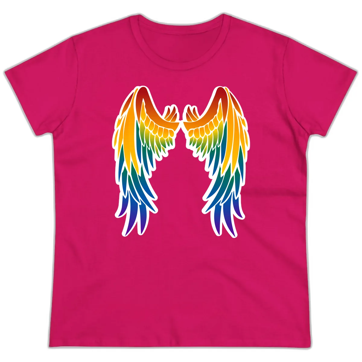 Rainbow Pride Wings Ladies Tee in Heliconia