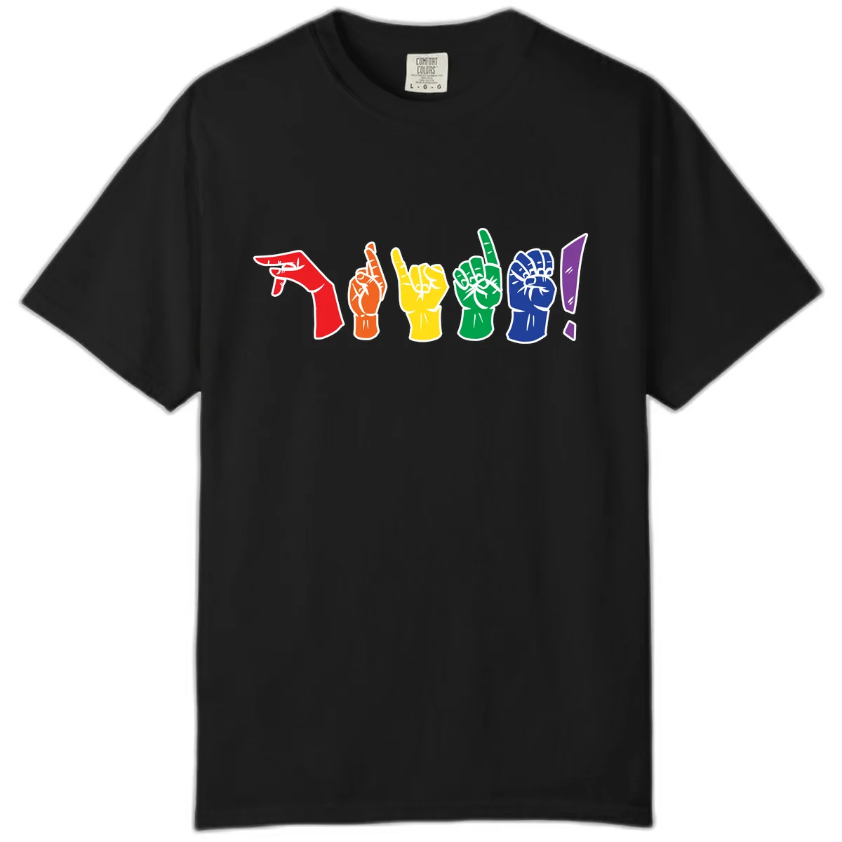 Rainbow Pride Power Fists Comfort Color in Black
